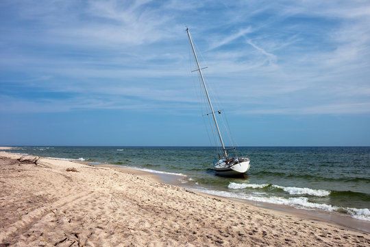 Sail Boat Moored at Beach in Hel Peninsula