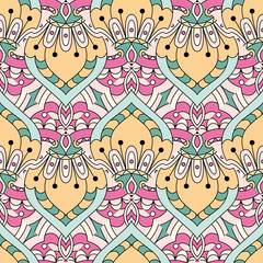 Vector seamless pattern with decorative elements. Geometric colorful pattern for printing