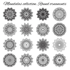 Set of decorative ethnic mandalas. Outline isolates ornament. Vector design with islam, indian, arabic motifs.