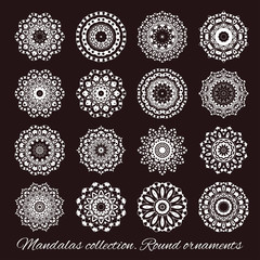 Set of decorative ethnic mandalas. Outline isolates ornament. Vector design with islam, indian, arabic motifs.