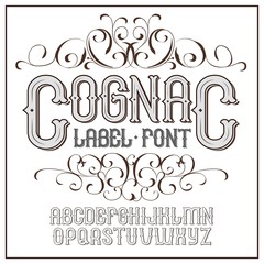 Vector vintage label font. Cognac style