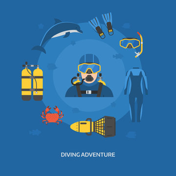 Diving Concept with Diver Man