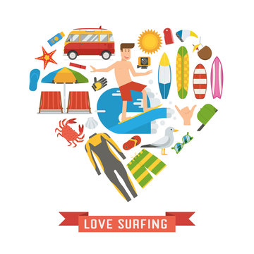 Love Surfing Heart Concept