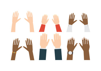 Obraz premium Flat human hands isolated creativity concept. Hands fingers symbol isolated, flat style hands working. Touch vector human hand drawn elements. People body parts