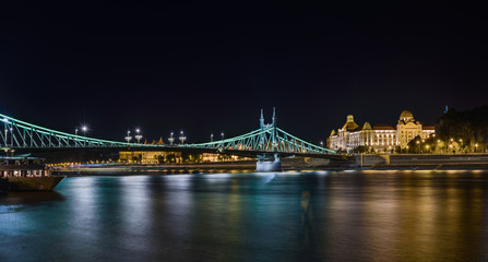 The famous Liberty Bridge over Danube river at evening. Budapest, Hungary