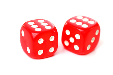 Red dice on white background.