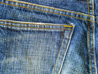 Close up of back pocket ,texture blue of jeans