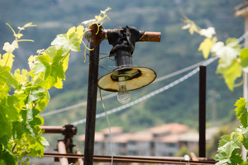 Alte Lampe in einer Gartenlaube