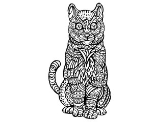 Ethnic Animal Doodle Detail Pattern - Cute Cat Zentangle Illustration