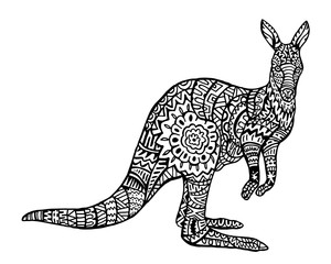 Ethnic Animal Doodle Detail Pattern - Kangaroo Zentangle Illustration