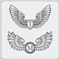 Heraldic wings set. Design elements. Vector illustration.
