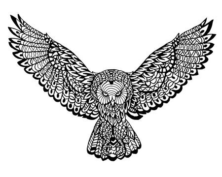 Ethnic Animal Doodle Detail Pattern - Owl Zentangle Illustration