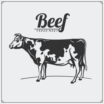 Vector meat labels. Butcher's business logos. Silhouettes of farm animals.
