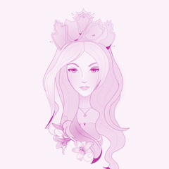 Conceptual portrait illustration of a girl in pastel colours,