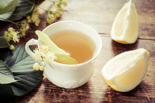 Herbal linden tea with lemon