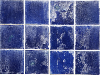 grunge old blue ceramic wall tiles background