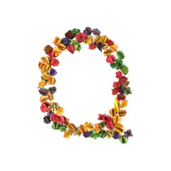 Q, Dried flower alphabet isolated on white background