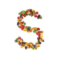 S, Dried flower alphabet isolated on white background
