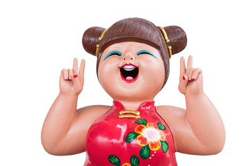 The smiling chinese girl doll in chinese dress