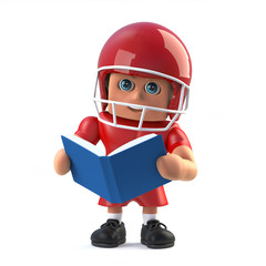 3d American footballer reading a book