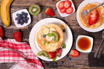 pancake with fruit and syrup