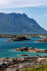 Fototapeta na wymiar Beautiful seascape with mountains, Lofoten, Norway