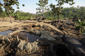JAVA, INDONESIA - November 30, 2008: Environmental pollution and destruction caused by an illegal...