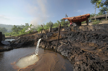 JAVA, INDONESIA - November 30, 2008: Environmental pollution and destruction caused by an illegal...