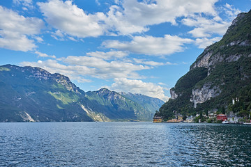 Lake Garda in Italy, on background of mountains