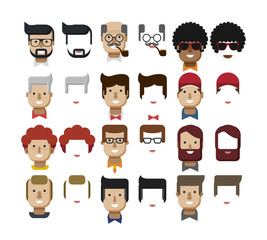 illustration set avatars male faces, design elements, hairstyles