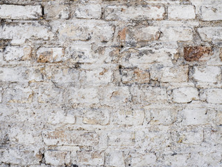 Old vintage damaged brick wall with plaster texture background