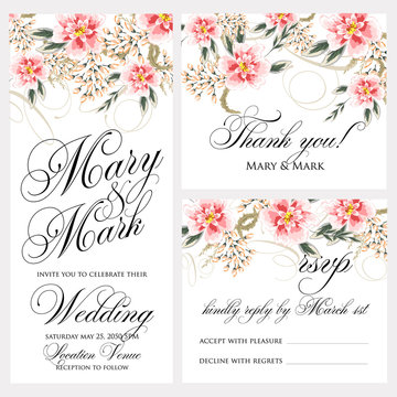 Wedding invitation set, thank you card, save the date cards. Wedding suite. RSVP card