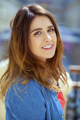 Fototapeta premium Portrait close up of young beautiful brunette girl