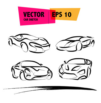 Vector car sketch isolated. Hand drawn car body. Auto advertising, poster, placard, business card, leaflet. Ink drawing.