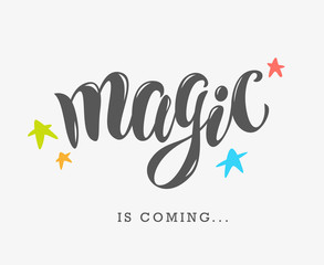 Vector hand written text magic word isolated. Card, congratulation, greeting. Party poster, advertising, banner, placard design template. 