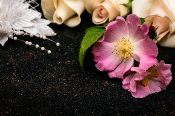 Obraz na płótnie Canvas Wedding background with brier and pink rose
