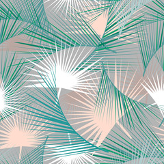 Seamless tropical pattern with green palm leaves. Jungle texture. Perfect for wallpapers, pattern fills, web page backgrounds, surface textures, textile. Vector Illustration