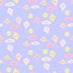 Seamless pattern with different kites