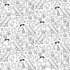 Seamless pattern with different sea beach elements