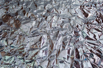 Silver crumpled foil texture pattern for background.