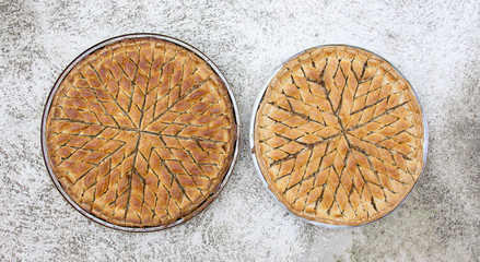 picture of a a two platters with fresh baked baklava