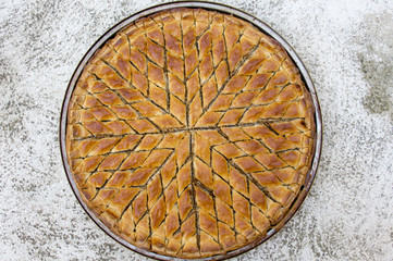 Turkish dessert baklava on platter