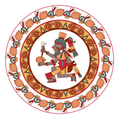  aztec pattern cacao tree, mayans, cacao beans and decorative bo