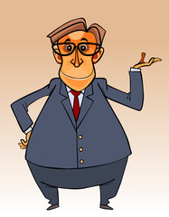 cartoon character big-bellied man in a suit and tie and glasses