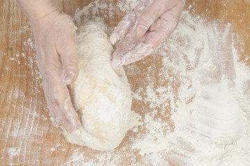 Women's hands preparing fresh yeast dough