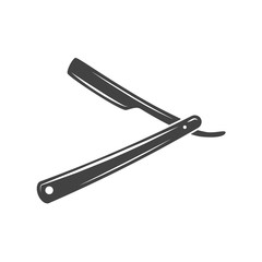 Straight razor for shaving. Black icon, logo element, flat vector illustration isolated on white background.