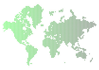 Abstract green world map made of dots. Vector.