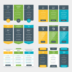 Set of Pricing Table Design Templates for Websites and Applications. Vector Pricing Plans. Flat Style Vector Illustration