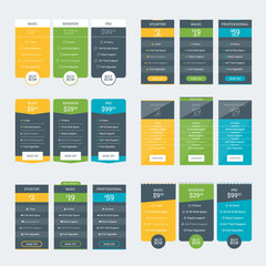 Set of Pricing Table Design Templates for Websites and Applications. Vector Pricing Plans. Flat Style Vector Illustration