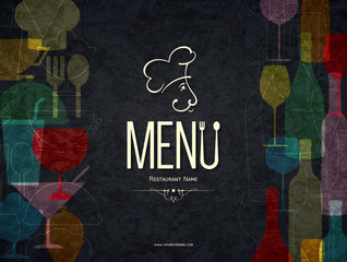 Restaurant menu design. Vector menu brochure template for cafe, coffee house, restaurant, bar. Food and drinks logotype symbol design - obrazy, fototapety, plakaty